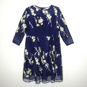 NWT METISU Navy Blue Embroidered Mesh Overlay Dress Womens Size 2XL